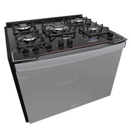 Fogão de Embutir 5 Bocas Preto com Frente Espelhada e Timer Digital Dako Diplomata Grill Style Bivolt