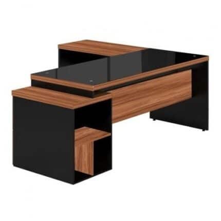 Mesa para Escritório em L com vidro fumê - 1,92X1,60M - work start - nogal sevilhapreto - 21407