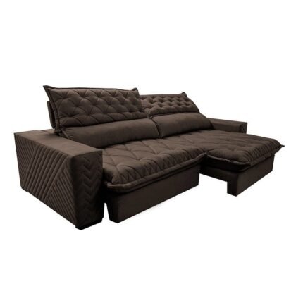 Sofá Retrátil e Reclinável 2,75m Molas Ensacadas Cama inBox Spazus com Bordado 3D Velusoft Café